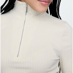 GAP Women Off-White Modern Rib Half Zip Long Sleeve‎ Pullover Sweater Size Small